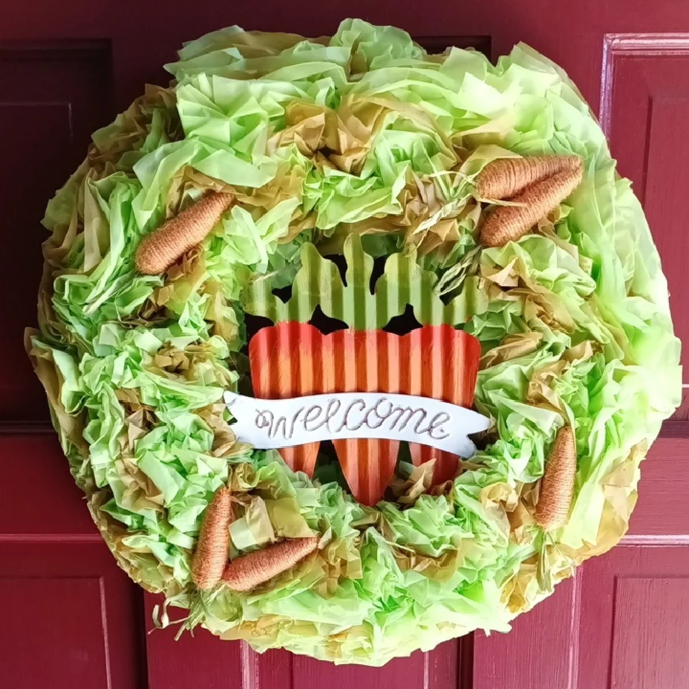 Easter Lettuce with Carrots Wreath Hand Crafted 17x17 Round